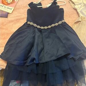 Rare Editions Navy Layered Tulle Party Dress with Jeweled Waist